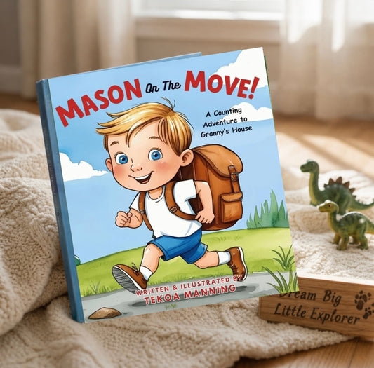 Mason on the Move Book and Large Dinosaur Puppet Gift Set