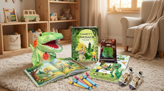 Dinosaur Gift Box for Kids 4 to 8, Emmitt’s Dinosaur book and Toy Set